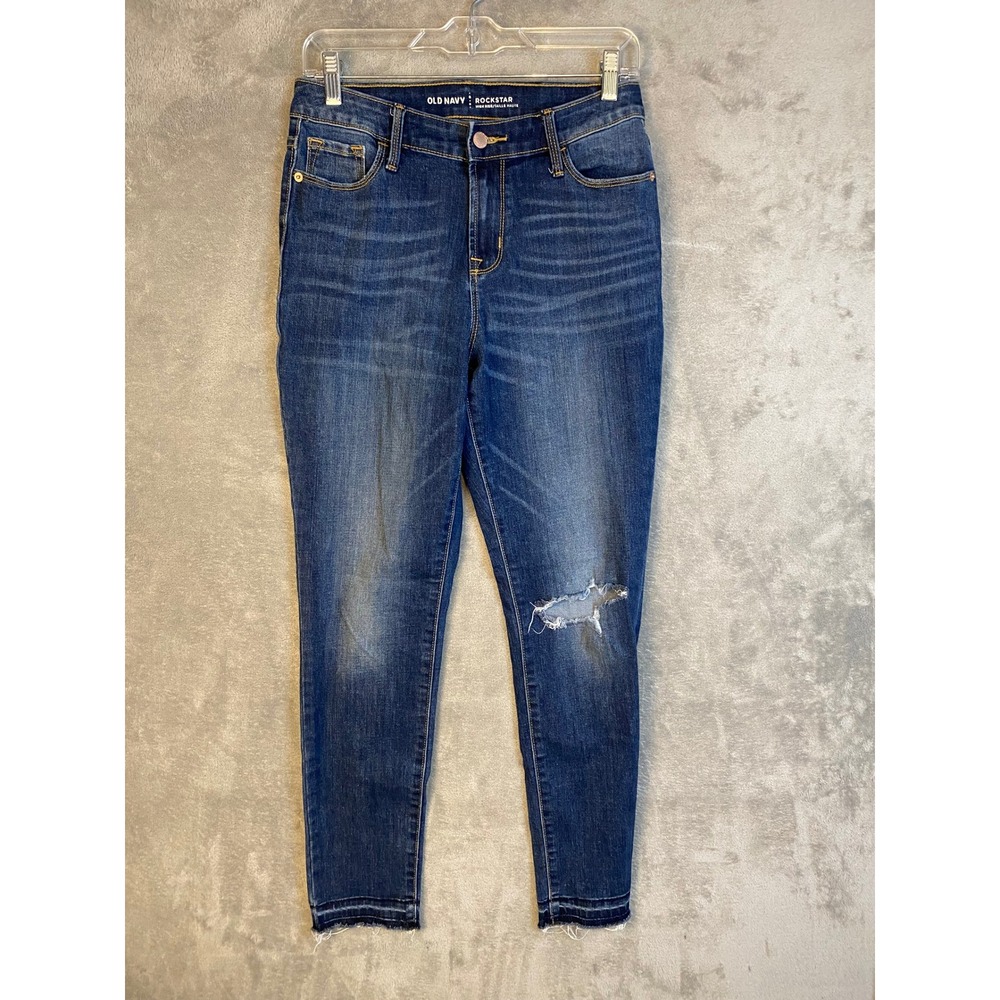 Old Navy Jeans Womens 4 Rockstar Blue High Rise Distressed EUC